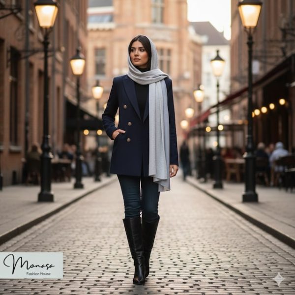 شال طوسی تیره و روشن مزونی برند موناسا S61