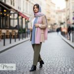 شال بنفش کم رنگ و یاسی مزونی برند موناسا S71