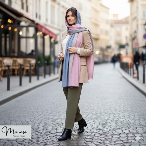 شال بنفش کم رنگ و یاسی مزونی برند موناسا S71