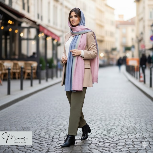 شال بنفش کم رنگ و یاسی مزونی برند موناسا S71 شال بنفش کم رنگ و یاسی مزونی برند موناسا S71