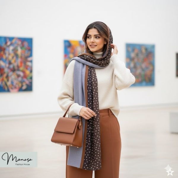 شال یاسی طوسی خالدار مزونی برند موناسا S59