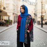 شال آبی تیره گلدار مزونی برند موناسا S76