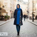 شال آبی تیره گلدار مزونی برند موناسا S76