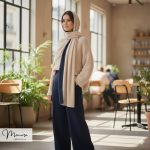 شال کرم سورمه‌ای مزونی برند موناسا S72