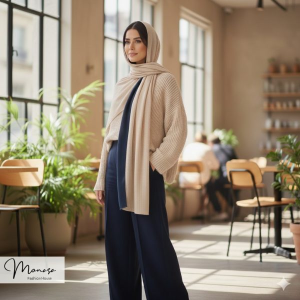 شال کرم سورمه‌ای مزونی برند موناسا S72