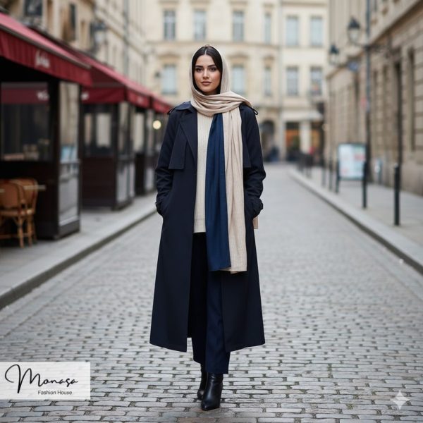 شال کرم سورمه‌ای مزونی برند موناسا S72