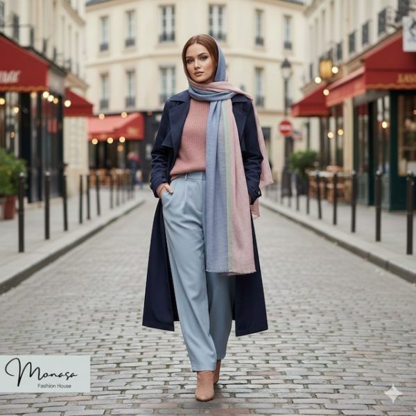 شال بنفش کم رنگ و یاسی مزونی برند موناسا S71