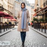 شال آبی کم رنگ مزونی برند موناسا S50