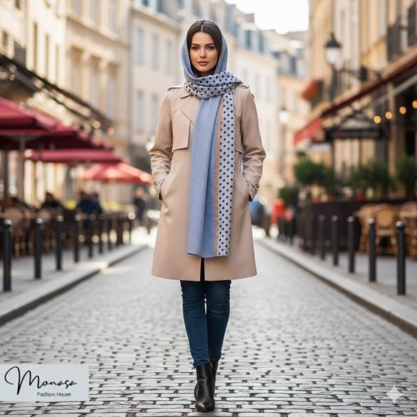 شال آبی کم رنگ مزونی برند موناسا S50