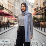 شال آبی کم رنگ مزونی برند موناسا S50